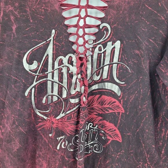 Vtg Affliction Distressed Oxblood Long Sleeve Shirt L Thrashed Ripped Destroyed - Picture 5 of 9